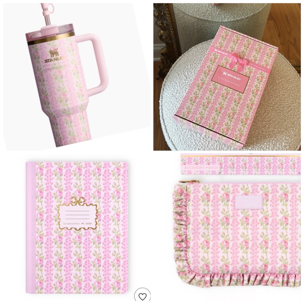 BRAND NEW  BUNDLE!! large Stanley x Loveshackfancy quencher, notebook, pouch)